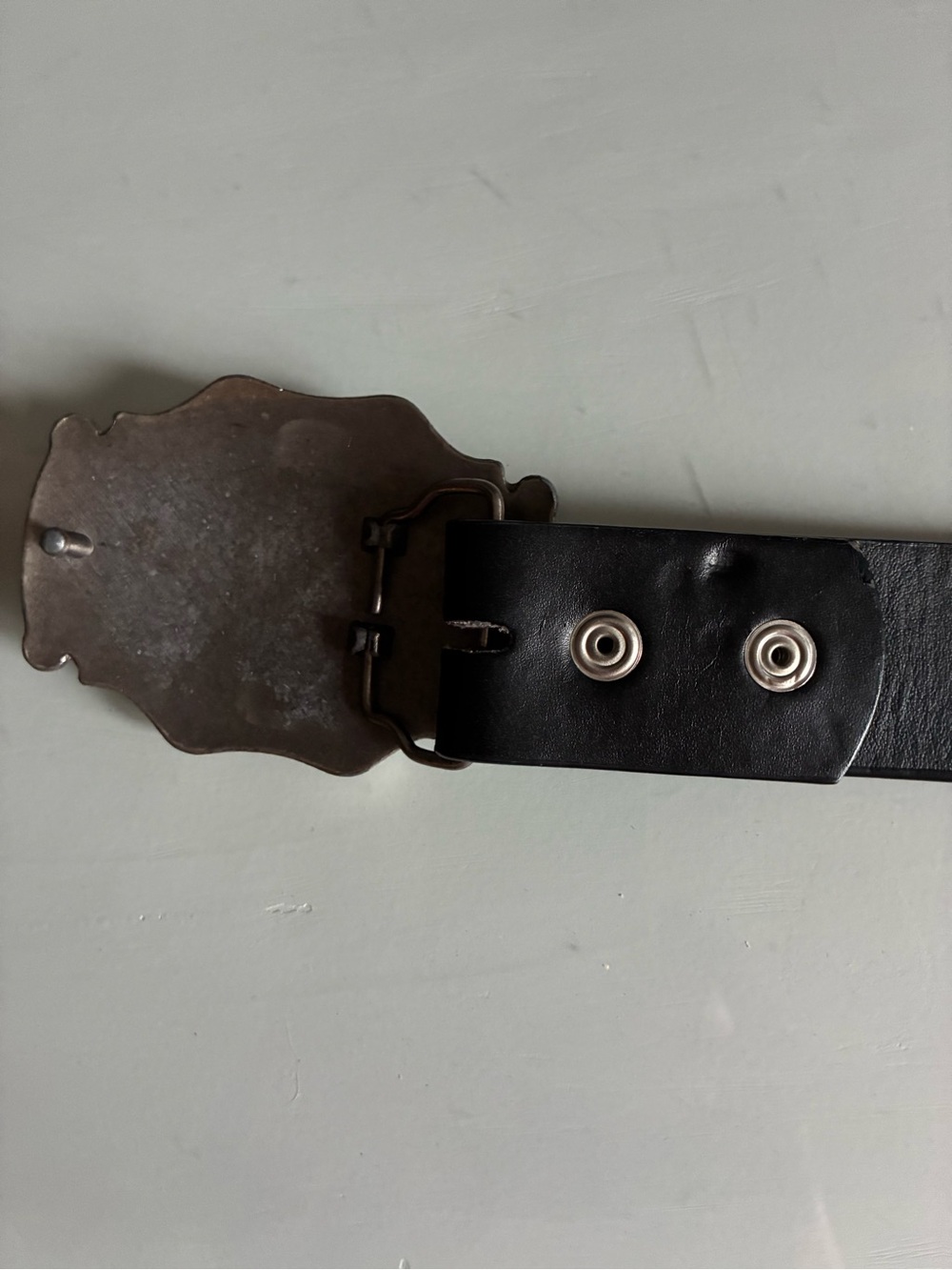 Black Leather Belt with Ornate Silver Buckle - Picture 4 of 7